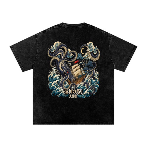 Kraken attack snow washed tee